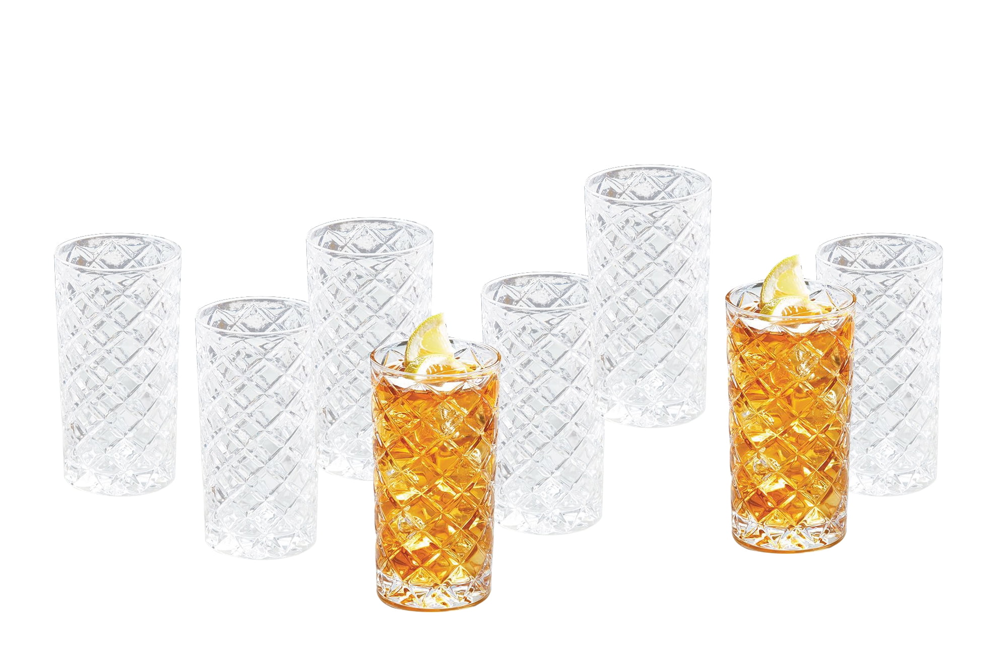 Better Homes & Gardens Diamond Cut Tumbler Clear Drinking Glass, 8 Pack