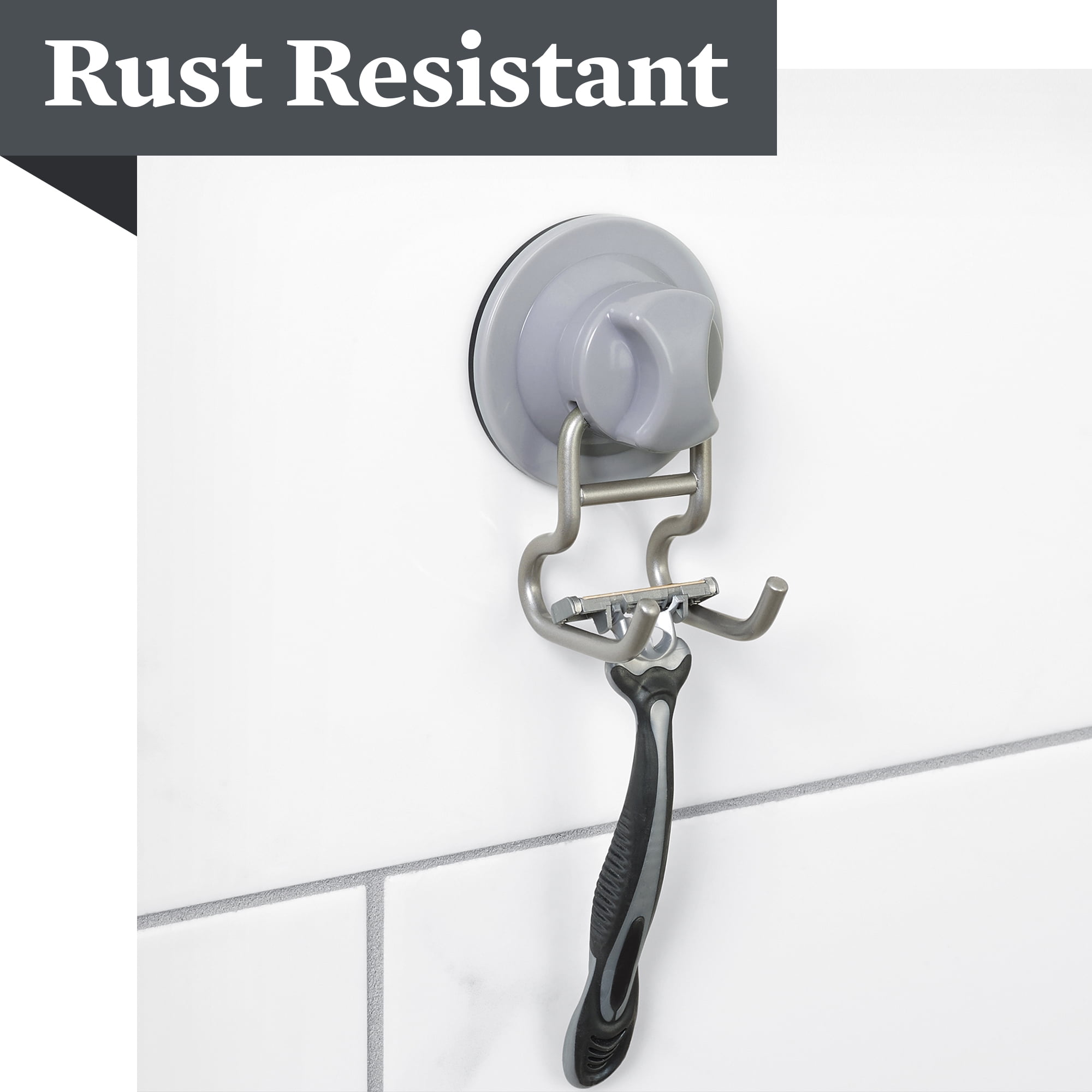 Better Homes & Gardens Dual Hook, Power Grip Pro Suction or Adhesive Mount, Satin Nickel