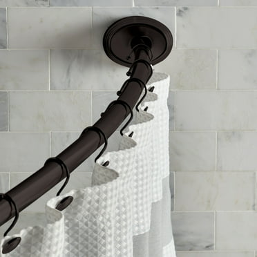 Better Homes & Gardens Dual Mount No Rust 50” to 72” Adjustable Curved Shower Curtain Rod, Black
