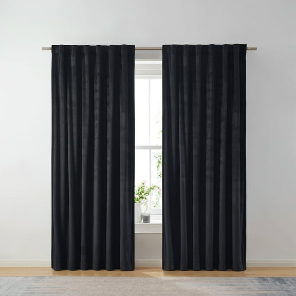 Better Homes & Gardens Dutch Velvet Solid 100% Blackout Curtain Panel, Black, 52" W x 108" L