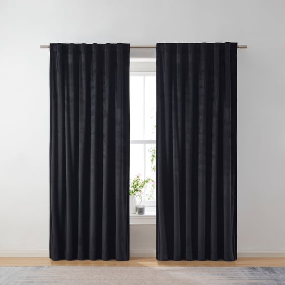 Better Homes & Gardens Dutch Velvet Solid 100% Blackout Single Curtain Panel, Black, 52 in W x 84 in L
