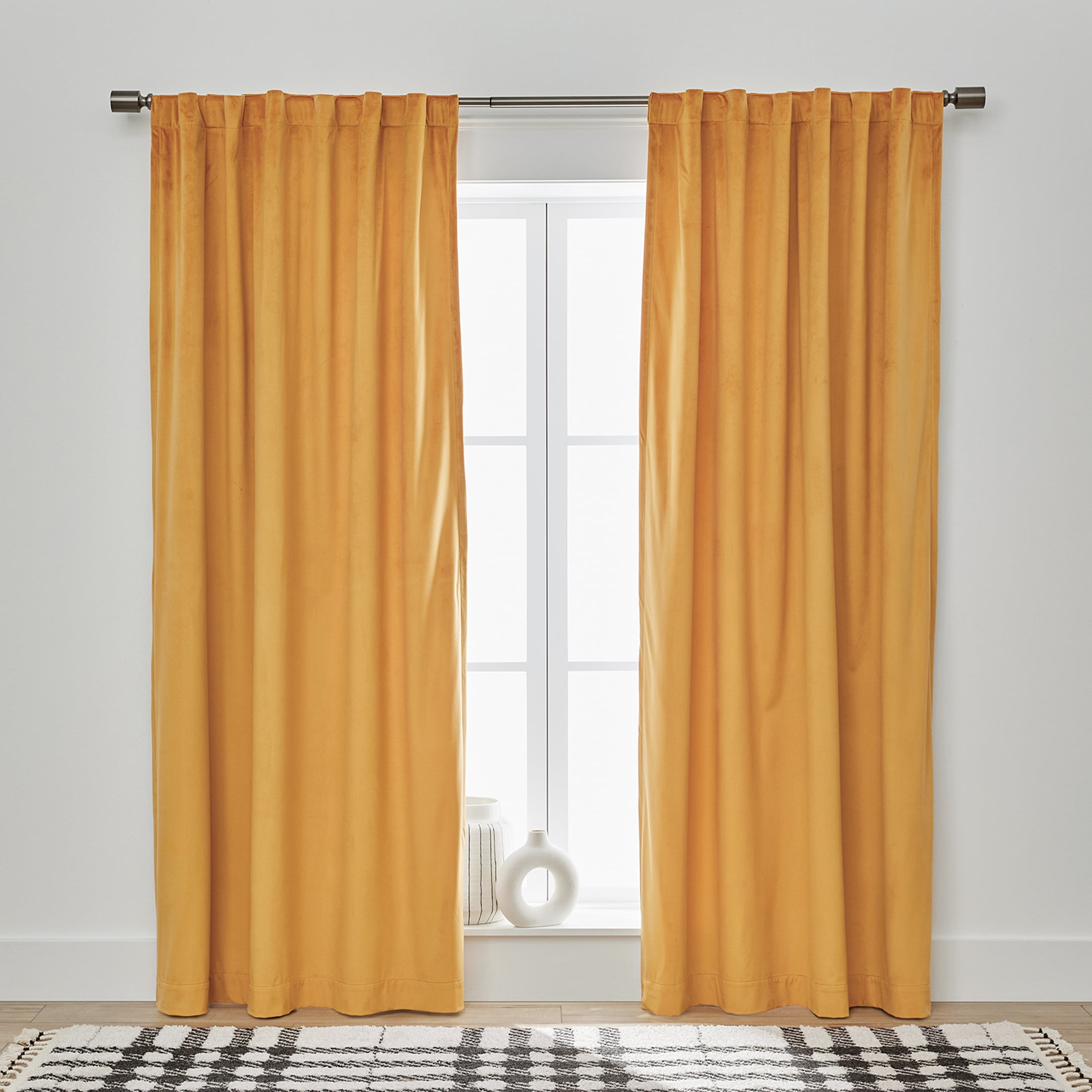 Better Homes & Gardens Dutch Velvet Solid 100% Blackout Single Curtain Panel, Gold, 52" W x 108" L
