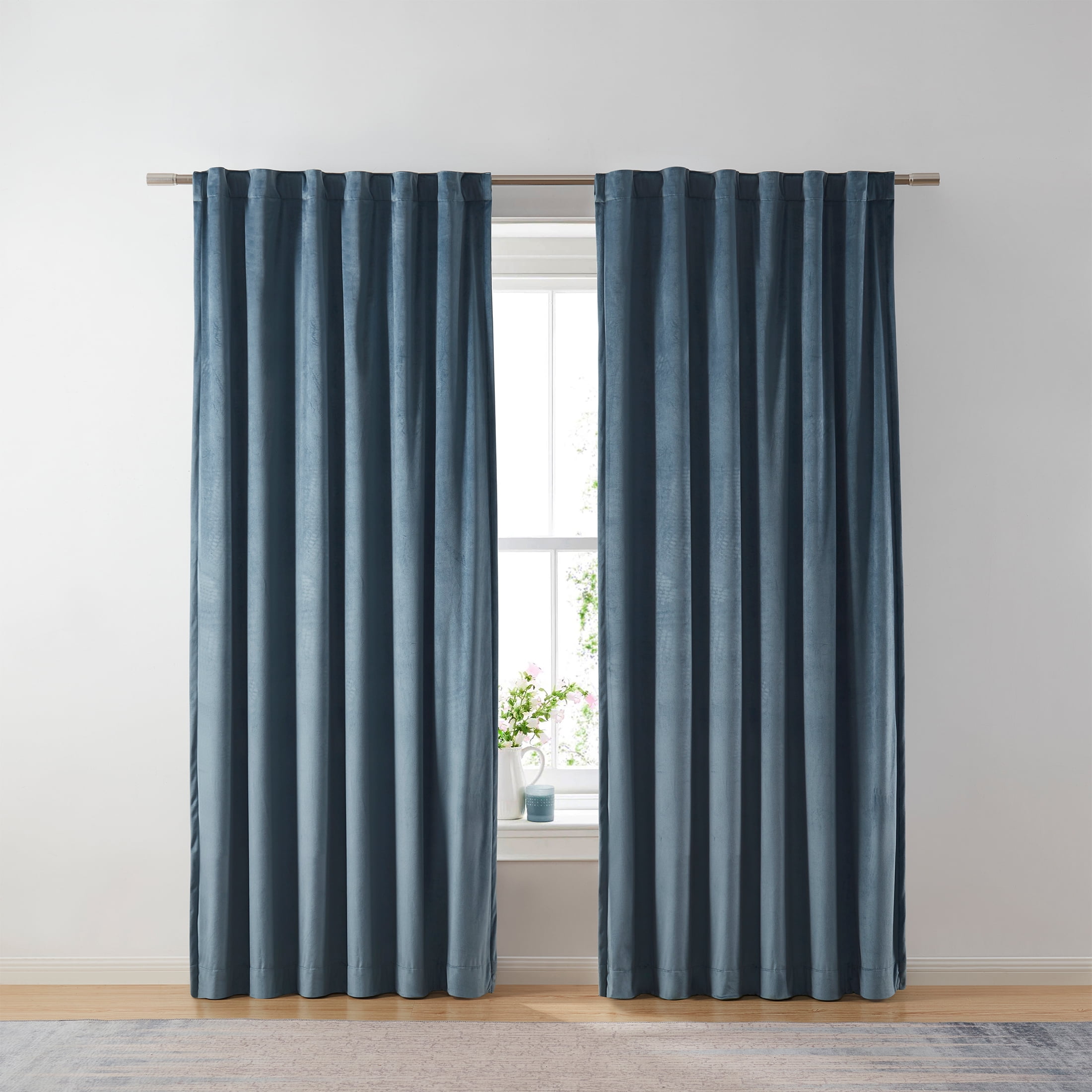 Better Homes & Gardens Dutch Velvet Solid 100% Blackout Single Curtain Panel, Light Blue, 52" W x 108" L