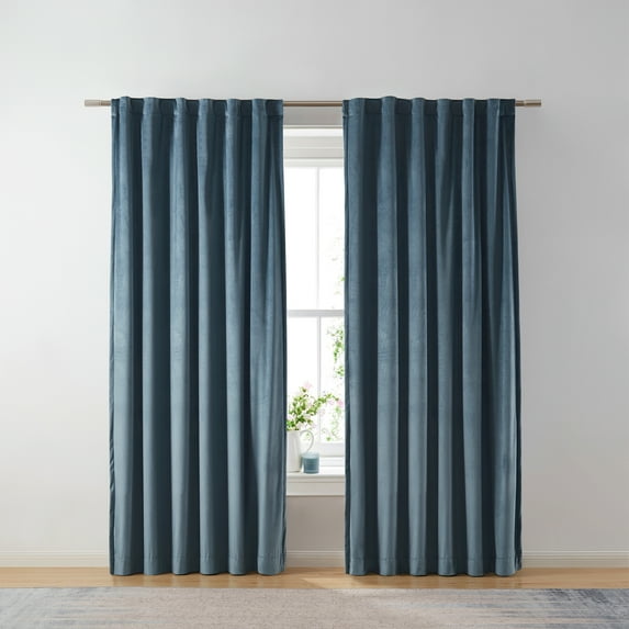 Better Homes & Gardens Dutch Velvet Solid 100% Blackout Curtain Panel, Light Blue, 52" W x 95" L