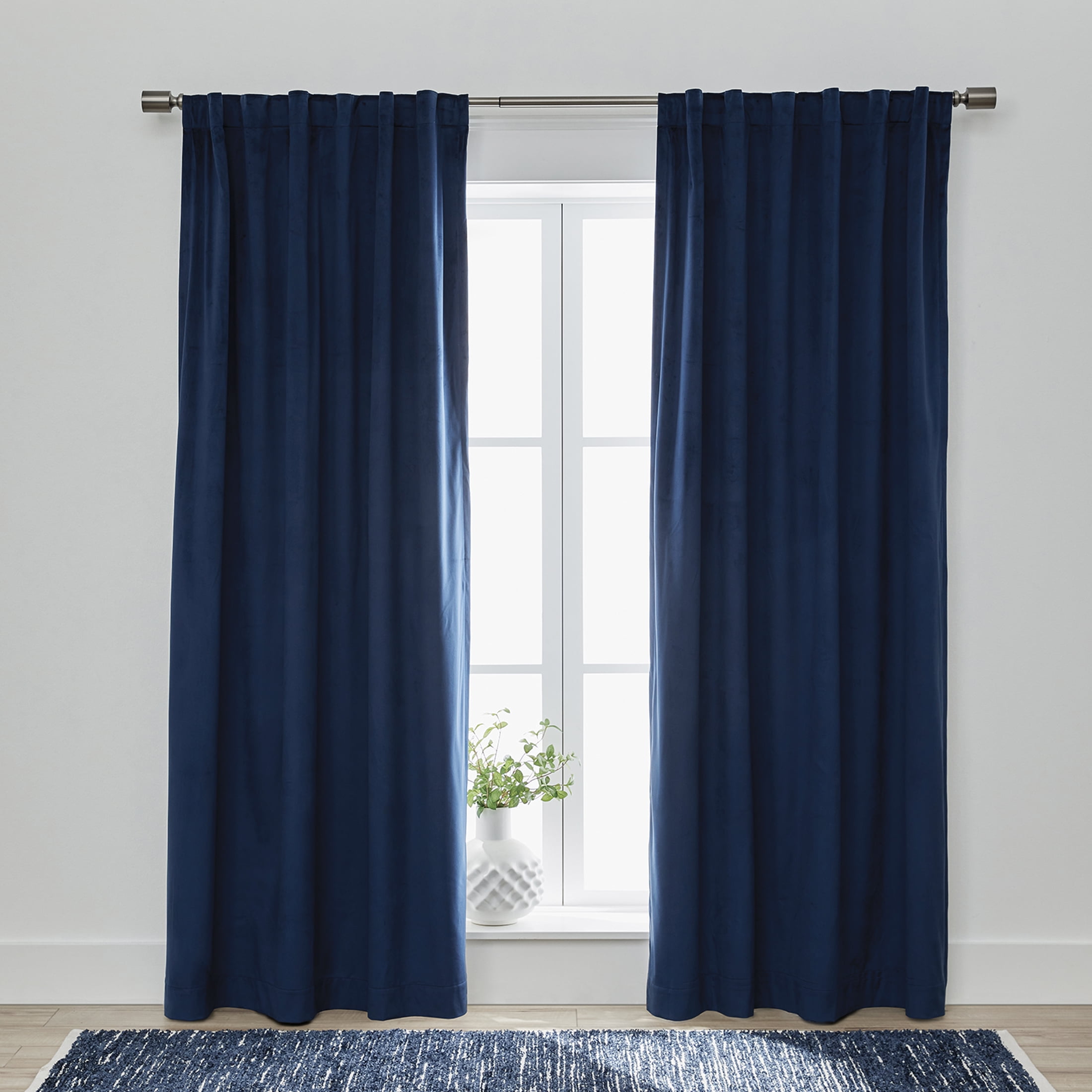 Better Homes & Gardens Dutch Velvet Solid 100% Blackout Single Curtain Panel, Navy, 52" W x 108" L