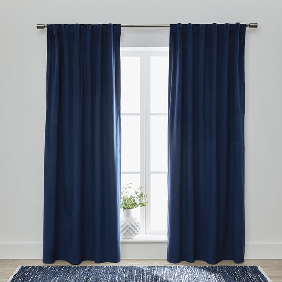 Better Homes & Gardens Dutch Velvet Solid 100% Blackout Single Curtain Panel, Navy, 52 in W x 95 in L