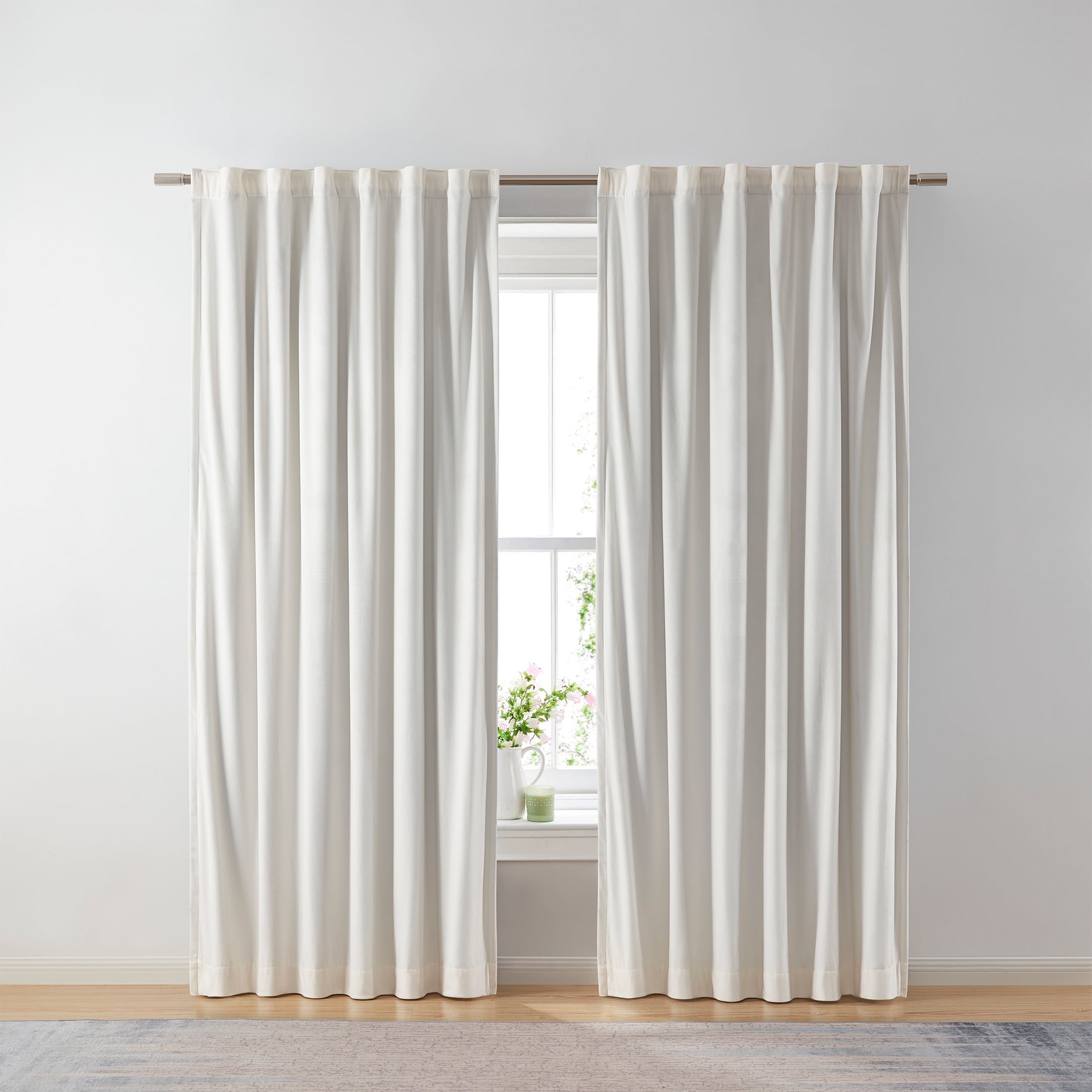 Better Homes & Gardens Dutch Velvet 100% Blackout Single Curtain Panel, Off White, 52 in W x 84 in L