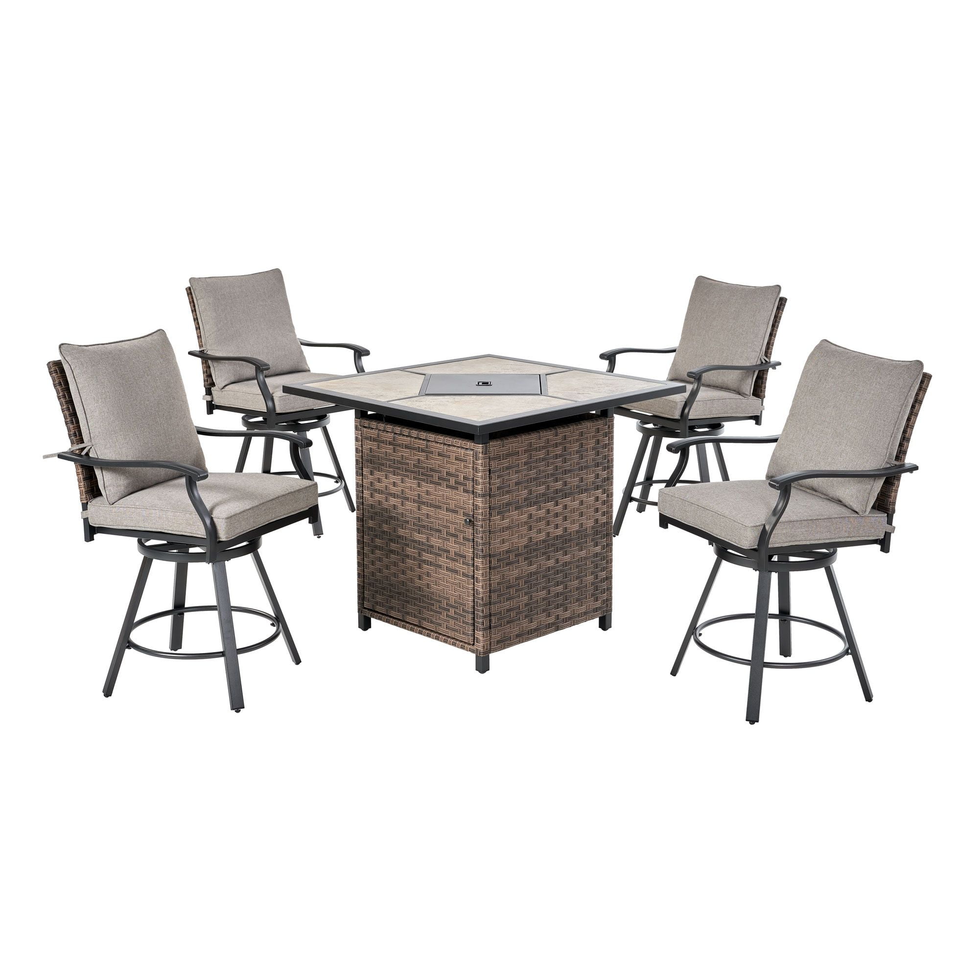 Better Homes Gardens Elmdale 5 Piece Patio Furniture Set Counter Height Outdoor Dining with Firepit Table for Deck or Backyard