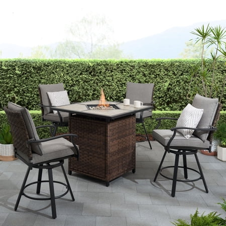 Better Homes & Gardens Elmdale 5 Piece High Swivel Dining Set with Firepit Table, Brown