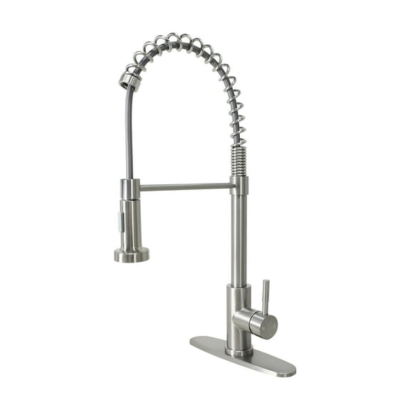 Open Box Better Homes & Gardens Elmont Single Handle Pull-Down Kitchen Faucet with Spring Neck, Satin Nickel