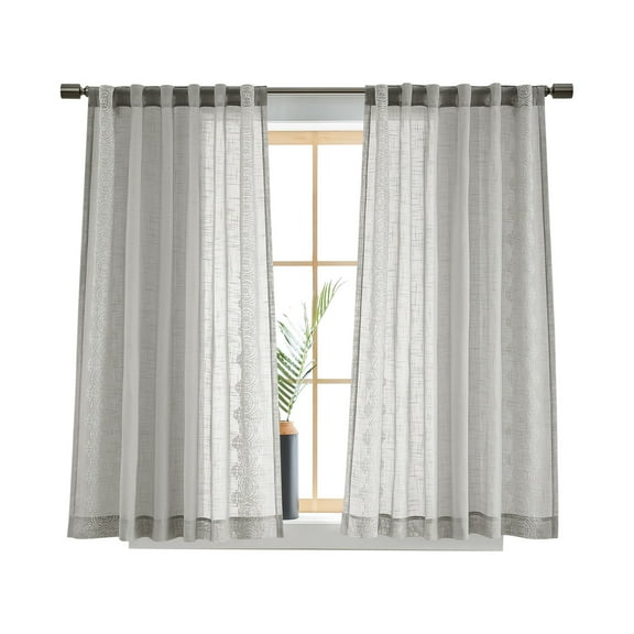 Better Homes & Gardens Embroidered Border Curtain Single Panel, Indoor, Rod Pocket/Back Tab, Soft Silver, 50" W x 63" L, Adult