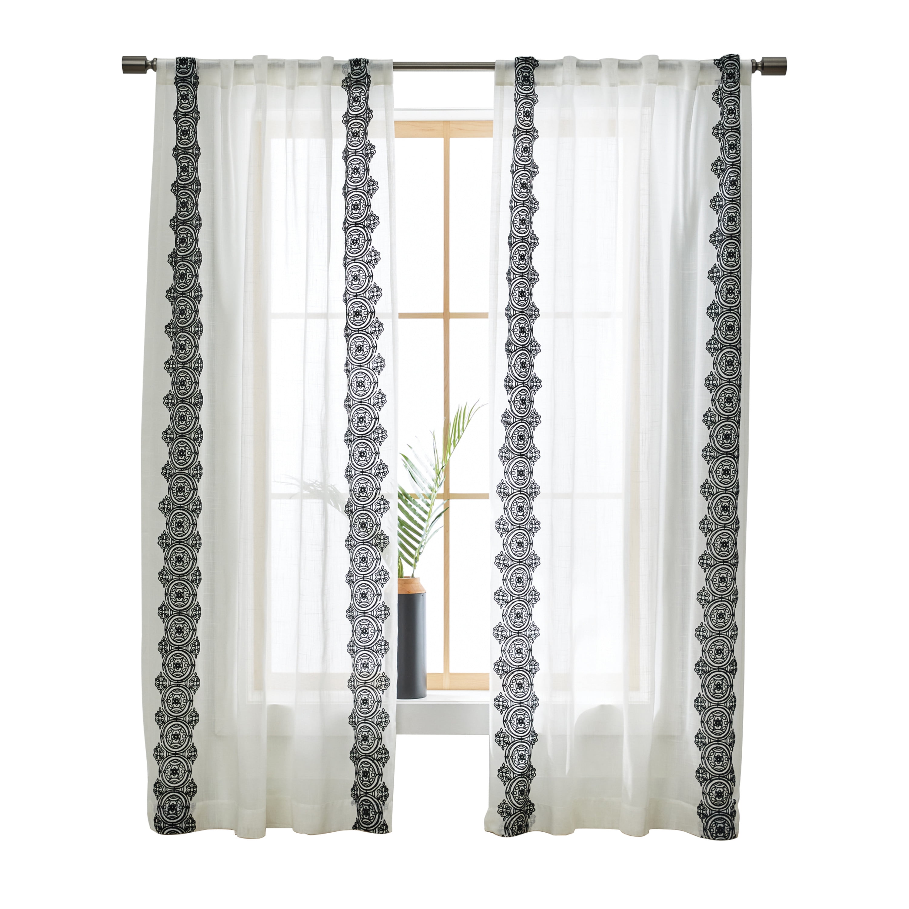 Better Homes & Gardens Embroidered Border Curtain Single Panel, Indoor, Rod Pocket/Back Tab, Vanilla Dream, 50" W x 108" L, Adult