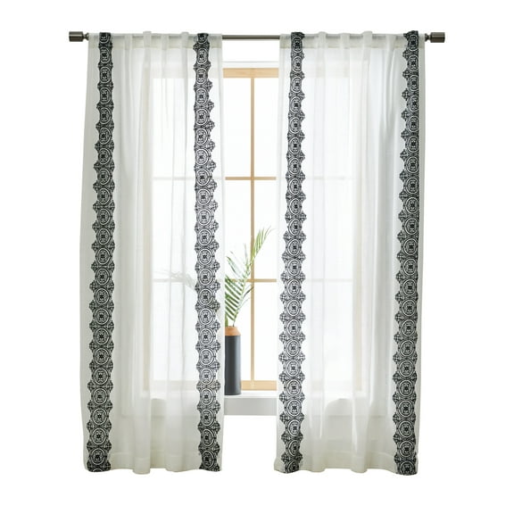 Better Homes & Gardens Embroidered Border Rod Pocket/Back Tab Single Curtain Panel, 1-Piece, Vanilla Dream, 50" W x 84" L