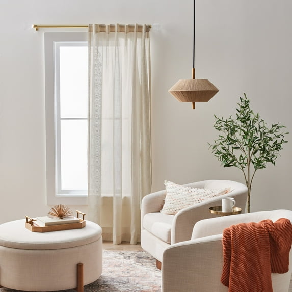 Better Homes & Gardens Embroidered Border Light Filtering Indoor Curtain Single Panel, Pole Top, Back Tab, Papyrus Beige, Polyester, Recycled Poly, 50"W x 84"L, Adult