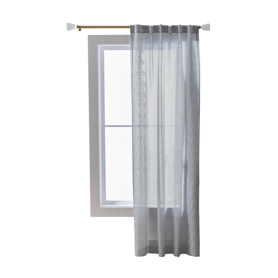 Better Homes & Gardens Embroidered Border Soft Silver Light Filtering Pole Top Back Tab Single Curtain Panel, 50" W x 84" L