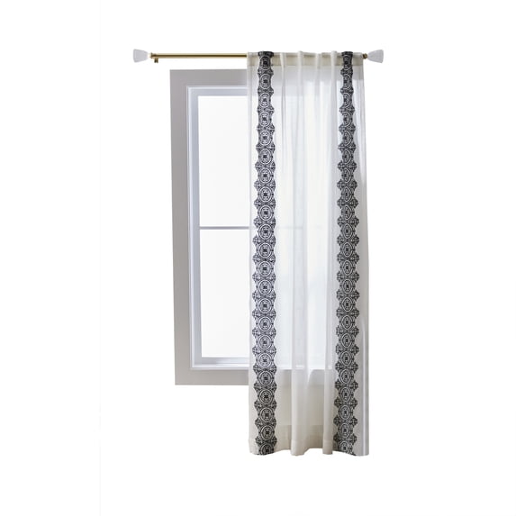 Better Homes & Gardens Embroidered Border Vanilla Dream/Rich Black Light Filtering Pole Top Back Tab Single Curtain Panel, 50" W x 84" L