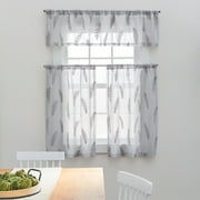 Better Homes & Gardens Embroidered Botanical 36" 3 Piece Curtain and Valance Tier Set Soft Silver , Sheer