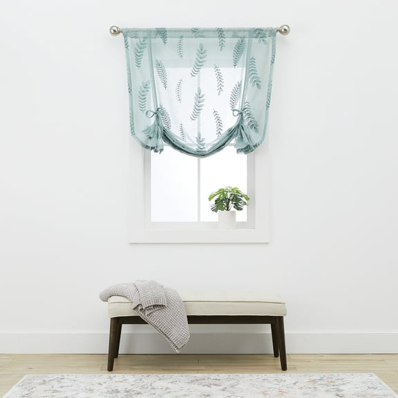 Better Homes & Gardens Embroidered Botanical Balloon Shade Single Curtain, 1-Piece, Green River, 42" W x 63" L