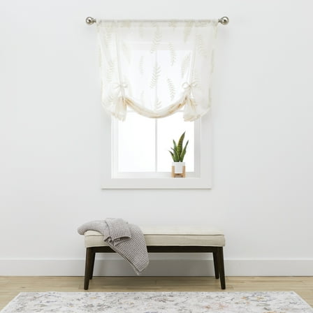 Better Homes & Gardens Embroidered Botanical Balloon Shade Single Curtain, 1-Piece, Papyrus Beige, 42" W x 63" L