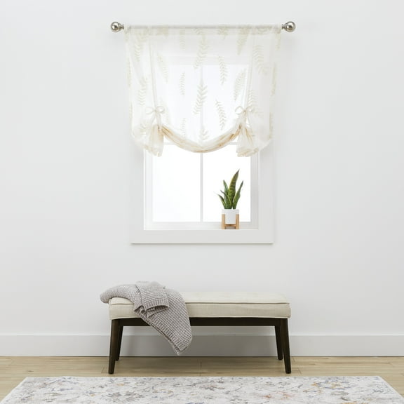 Better Homes & Gardens Embroidered Botanical Balloon Shade Single Curtain, 1-Piece, Papyrus Beige, 42" W x 63" L