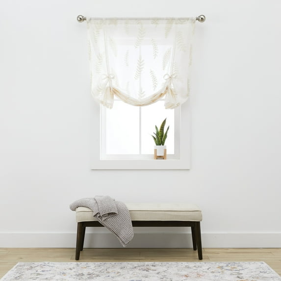 Better Homes & Gardens Embroidered Botanical Balloon Shade Single Curtain, 1-Piece, Papyrus Beige, 42" W x 63" L