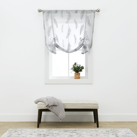 Better Homes & Gardens Embroidered Botanical Balloon Shade Single Curtain, 1-Piece, Soft Silver, 42" W x 63" L