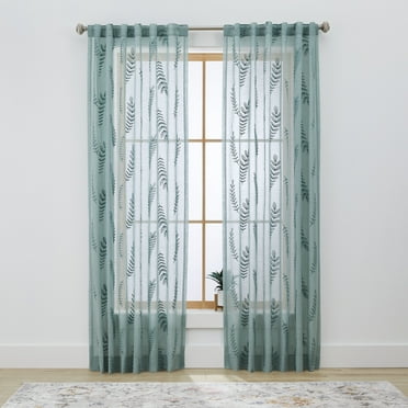 Better Homes & Gardens Embroidered Botanical Sheer Curtain, Single Panel, Green River, 50" W x 108" L
