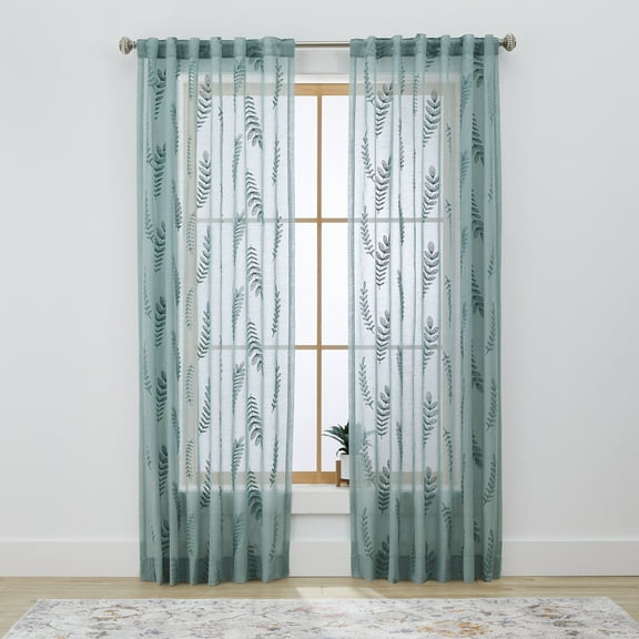 Better Homes & Gardens Embroidered Botanical Sheer Curtain, Single Panel, Green River, 50" W x 84" L