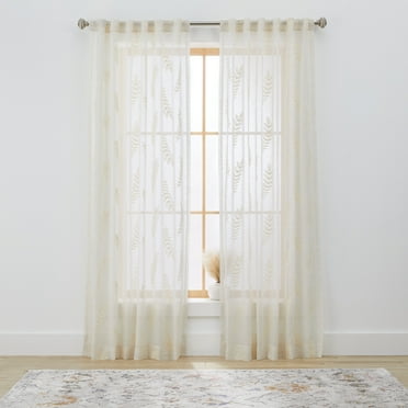 Better Homes & Gardens Embroidered Botanical Sheer Curtain, Single Panel, Papyrus Beige, 50" W x 95" L