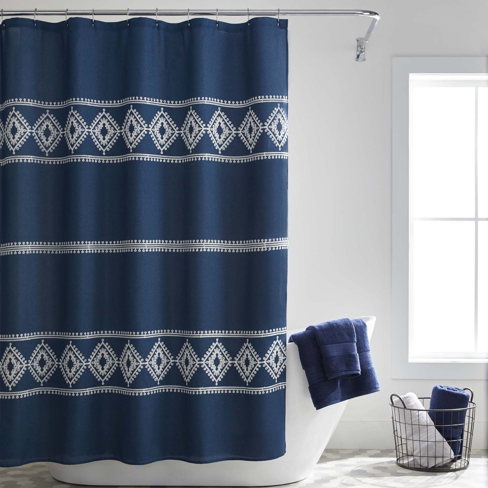 Better Homes & Gardens Embroidered Diamond Polyester Shower Curtain, 72" x 72", Navy - Walmart.com