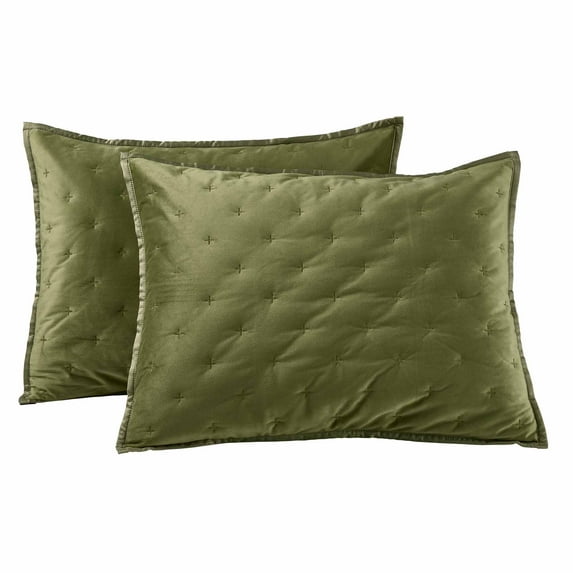 Better Homes & Gardens Dark Green Soft Velvet Embroidered Pillow Shams, Standard (2 Count)