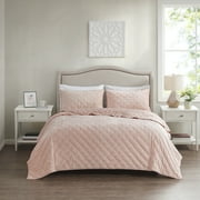 Better Homes & Gardens Blush Pink Soft Velvet Embroidered Quilt, Full/Queen