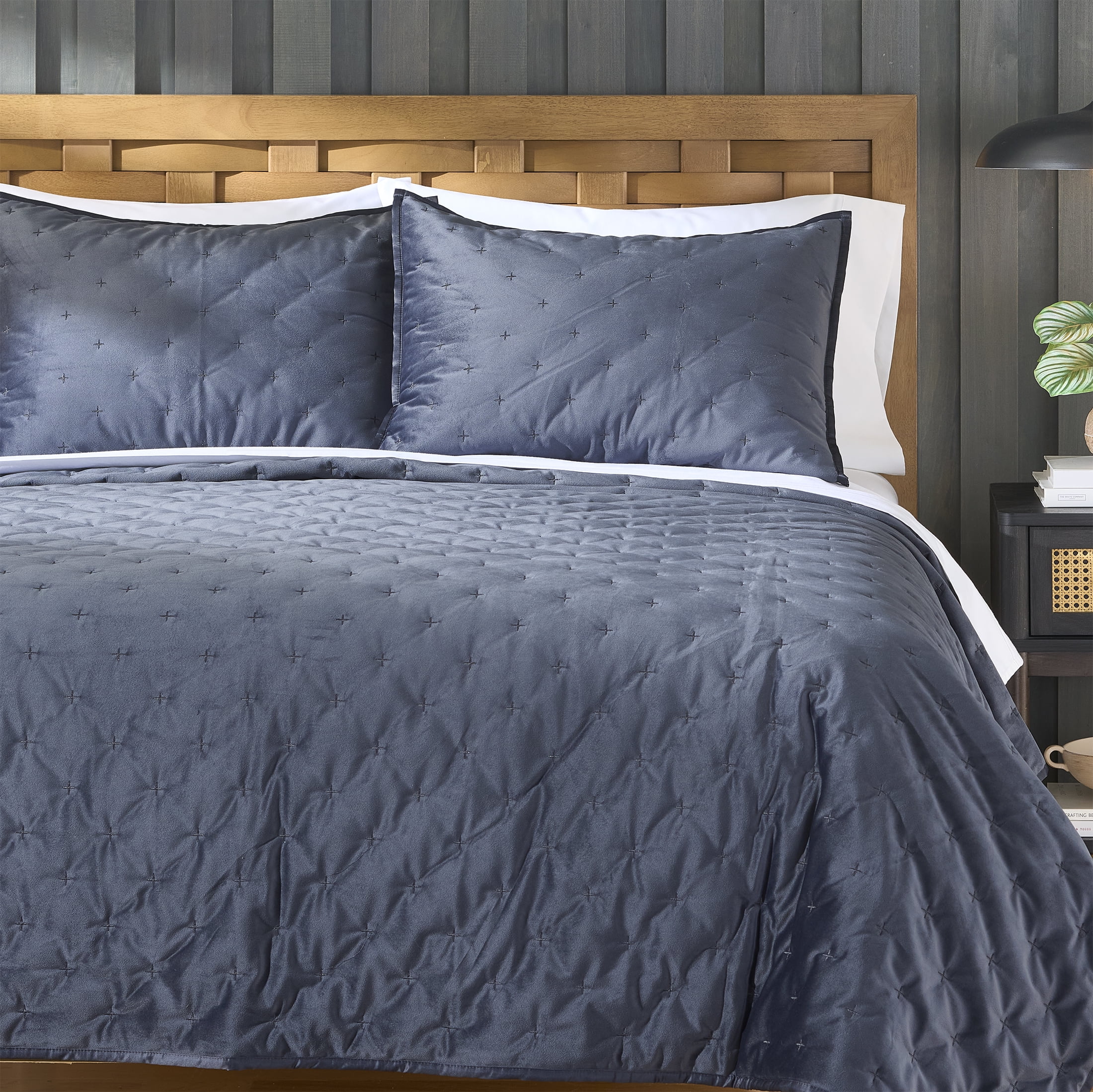 Better Homes & Gardens Dark Grey Soft Velvet Embroidered Quilt, King
