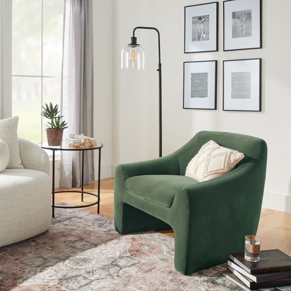 Better Homes & Gardens Emerson Curvy Accent Chair, Olive Velvet