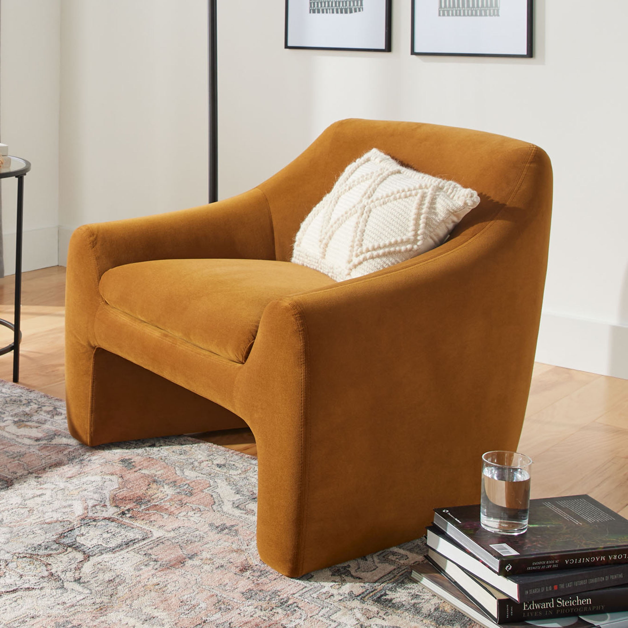 Better Homes & Gardens Emerson Curvy Velvet Accent Chair, Ochre Velvet