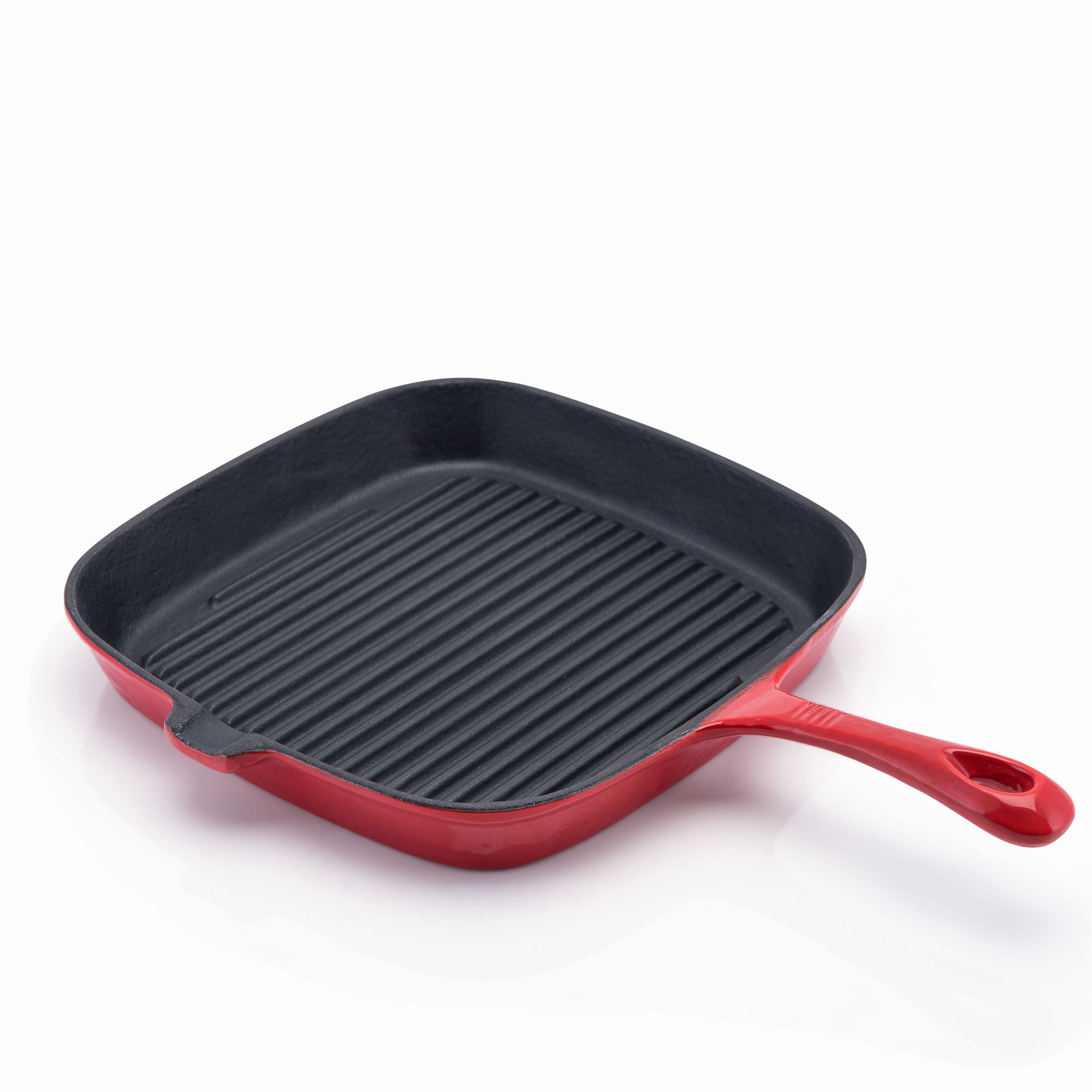 11 Inch Square Enamel Cast Iron Grill Pan with Matching Grill Press in Red  with Press - Bed Bath & Beyond - 33419010