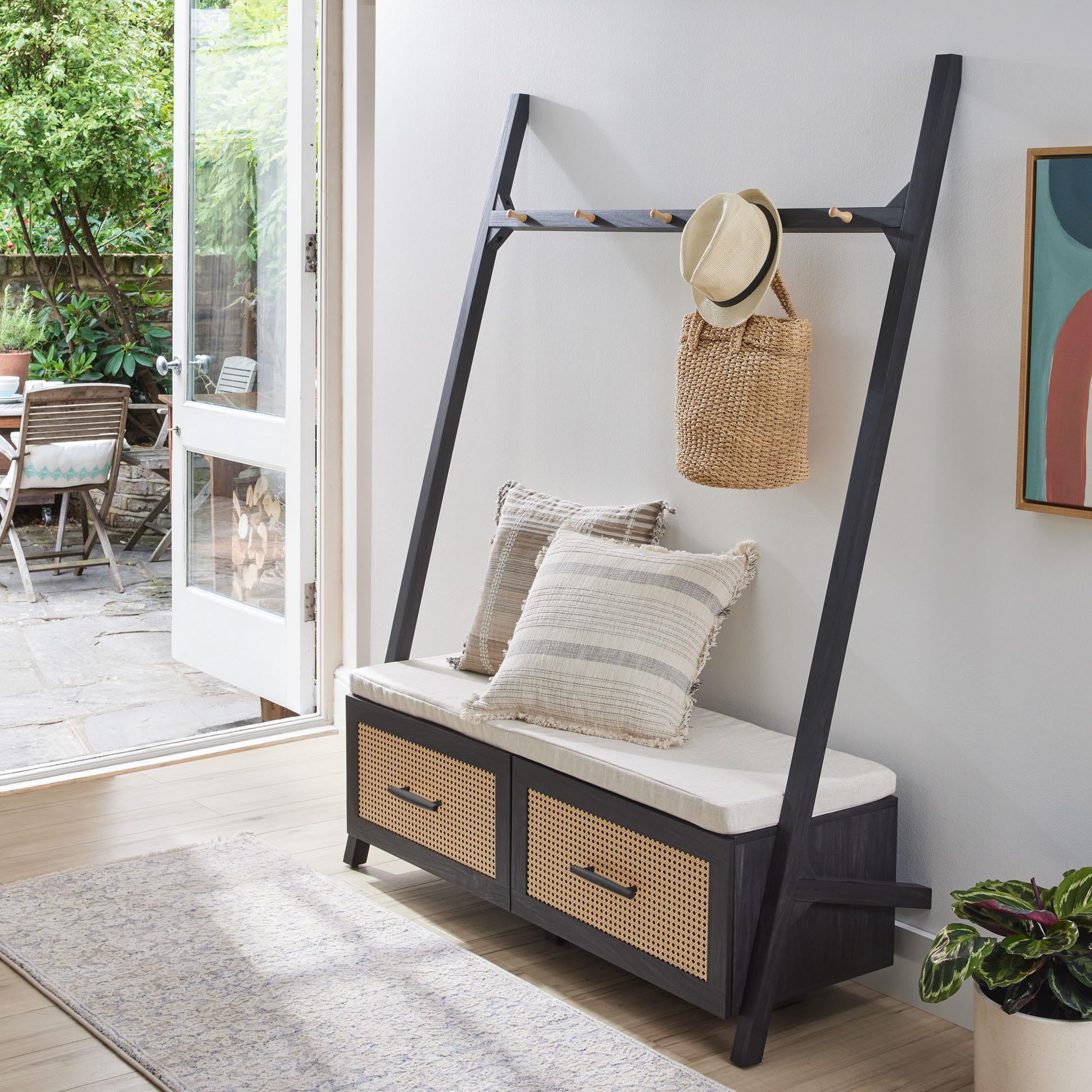 Wide Hall Tree with Storage Bench, Black | Aosom.com