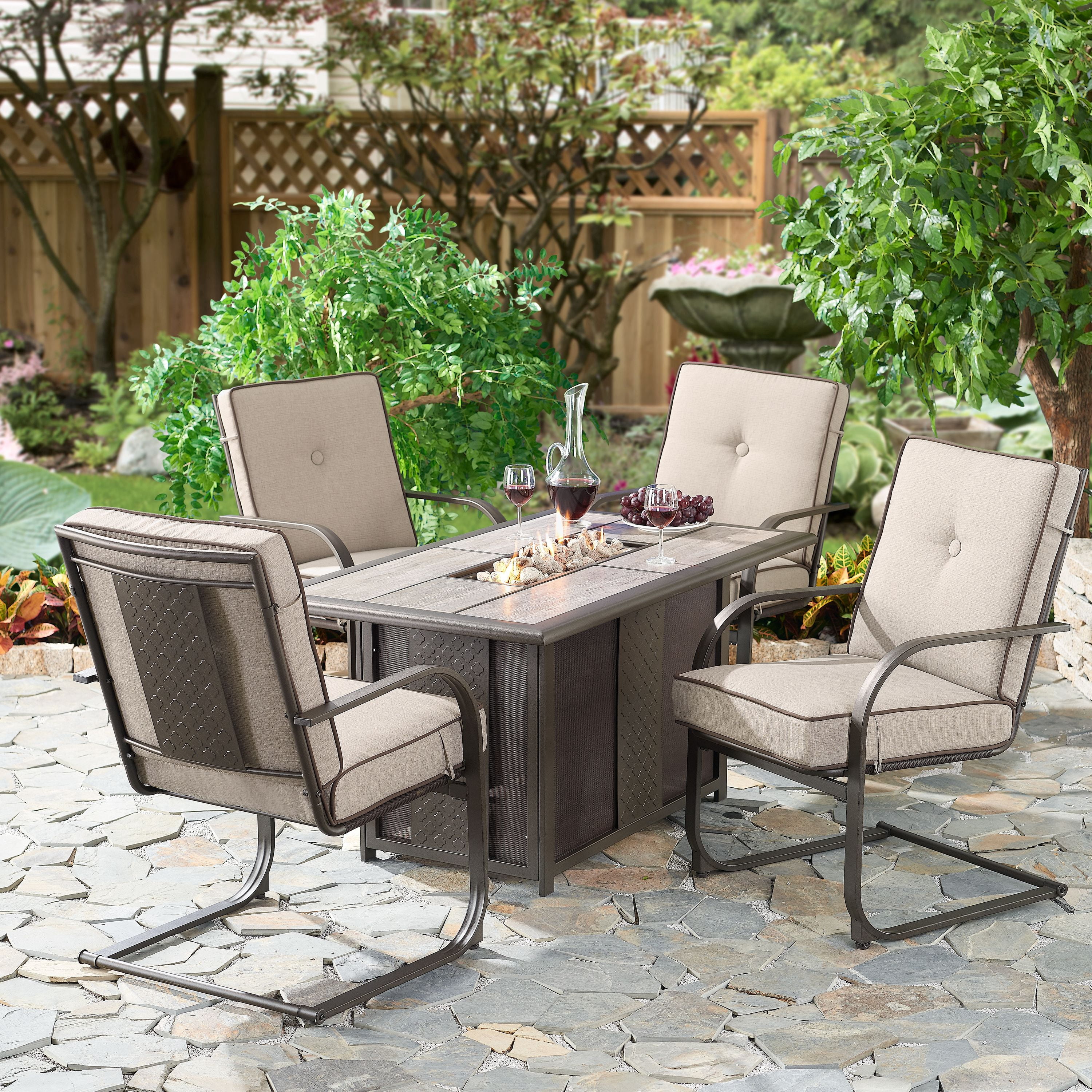 Better Homes & Gardens Everson 5-Piece Rectangular Fire Pit and Motion Lounge Chair Set