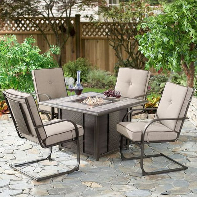 Better Homes & Gardens Everson 5-Piece Square Fire Pit and Motion Lounge Chair Set