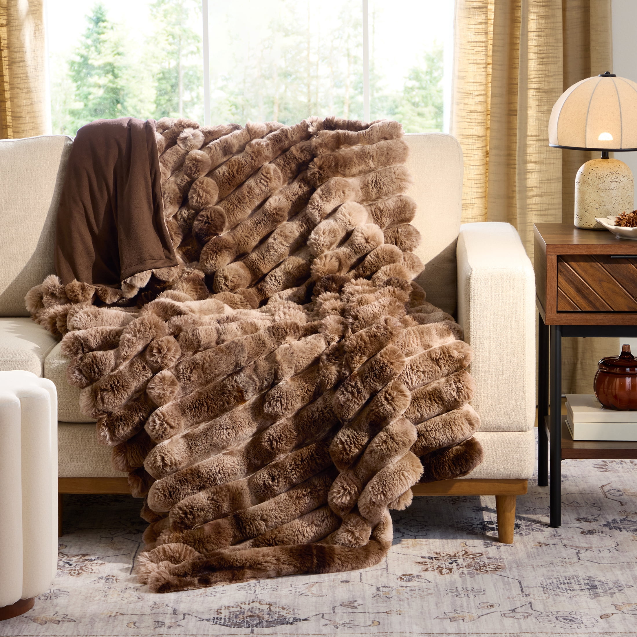 Better Homes & Gardens Brown Marbled Exaggerated Channel Faux Fur Oversized Throw, 50 in x 72 in
