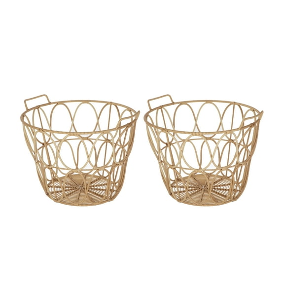 Better Homes & Gardens Extra Large Brown Poly Rattan Storage Baskets with Handles, Set of 2