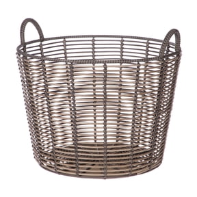 Better Homes & Gardens Round Poly Rattan Decorative Storage Basket with Handles, 18.7 in x 16.14 in