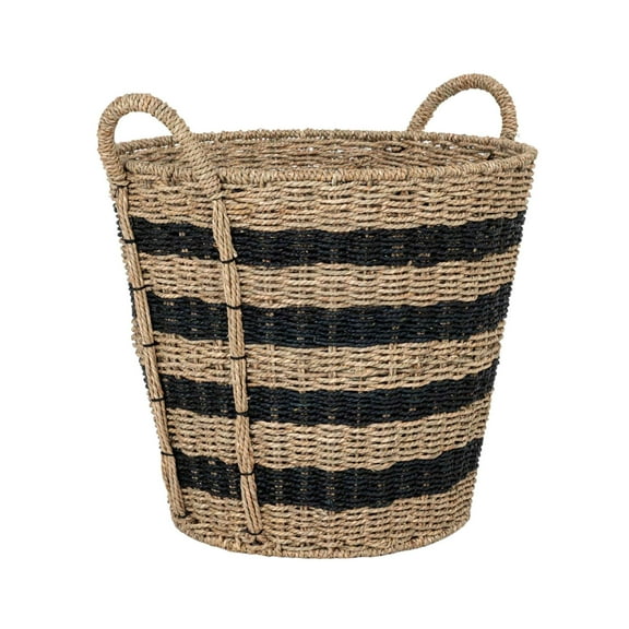 Better Homes & Gardens Extra Large Striped Seagrass Decorative Storage Basket with Handles, 17 in x 18 in