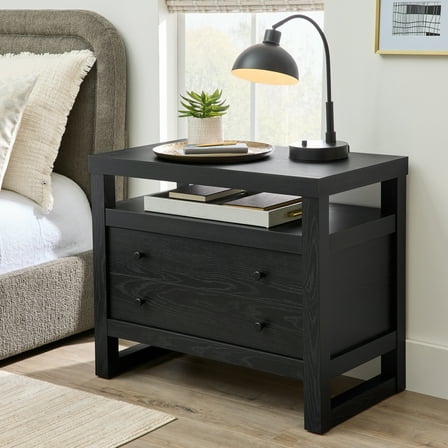 Better Homes & Gardens Ezra 2-Drawer Nightstand, Rich Black Finish