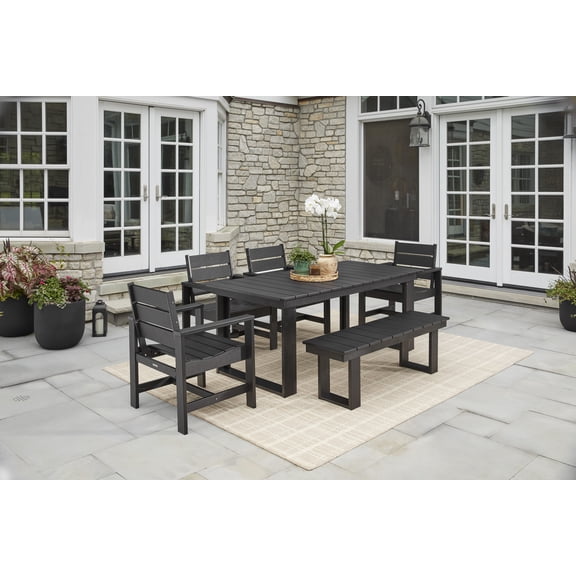 Better Homes & Gardens Ezra 6-Piece Outdoor HDPE Dining Set with Bench, Black