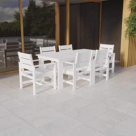 Better Homes & Gardens Ezra 7-Piece Outdoor HDPE Dining Set, White