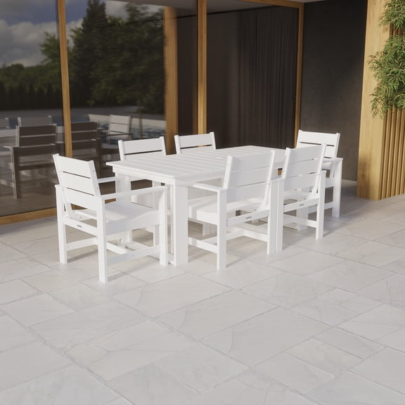 Better Homes & Gardens Ezra 7-Piece Outdoor HDPE Dining Set, White