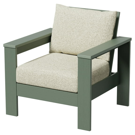 Better Homes & Gardens Ezra Outdoor HDPE Club Chair, Green with Cream Boucle Cushions