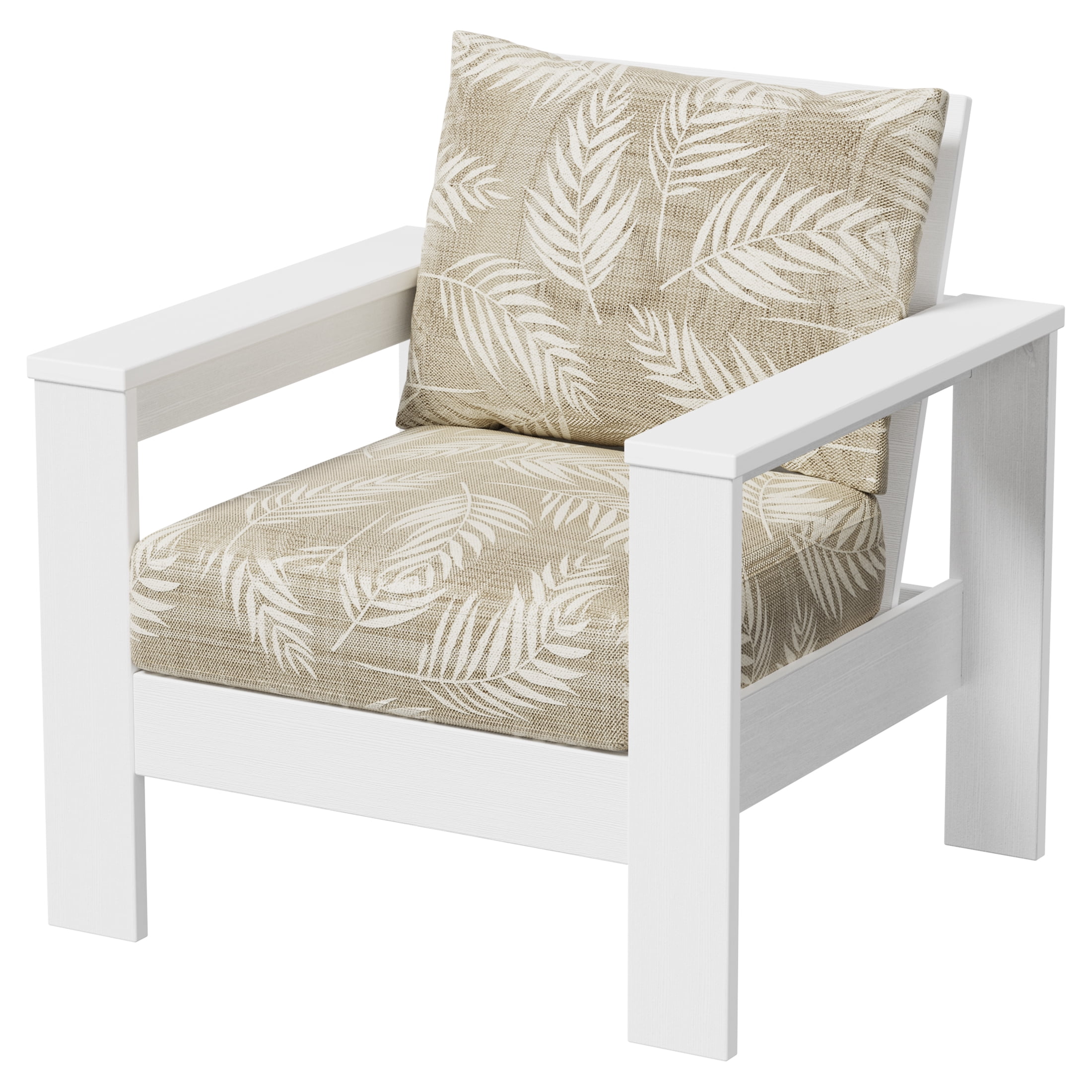 Better Homes & Gardens Ezra Outdoor HDPE Club Chair, White with Neutral Palm Cushions