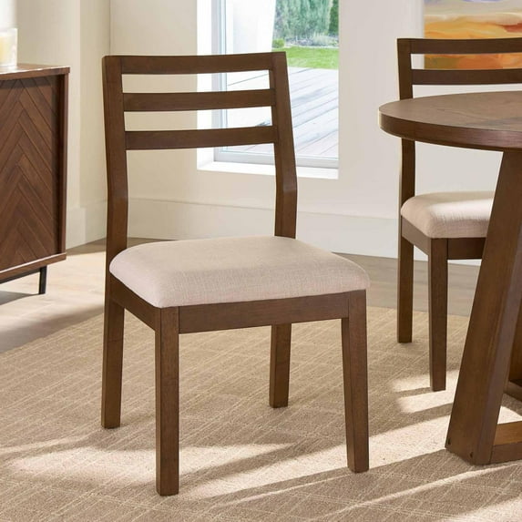 Better Homes & Gardens Ezra Dining Chair Set, Walnut and Cream, 2 Pack